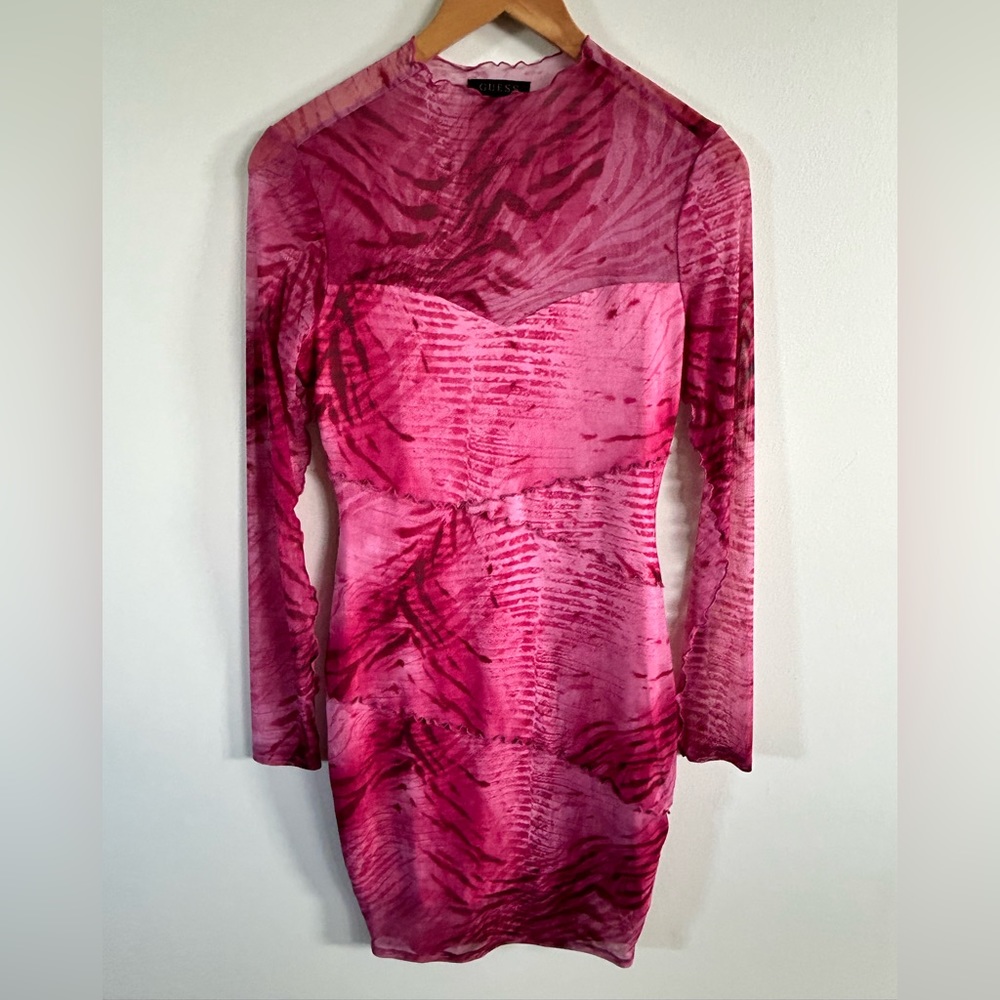 GUESS Womens Dress Pink Mesh Long Sleeve Sheath Womens Medium
